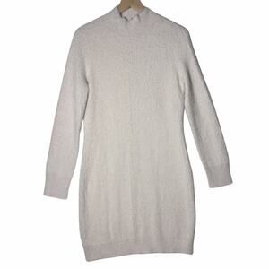 Bailey 44 Sweater Dress Cream Ivory Shimmer Mock Neck Fuzzy Knit Womens Size M